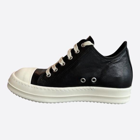 Rick Owens Black & White Leather Women's Low Top Sneakers - Picture 6 of 7